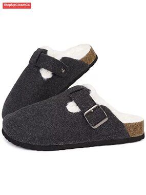 Wide Orthotic Cork Clogs Fur Lined Arch Support Slippers Adjustable Buckle